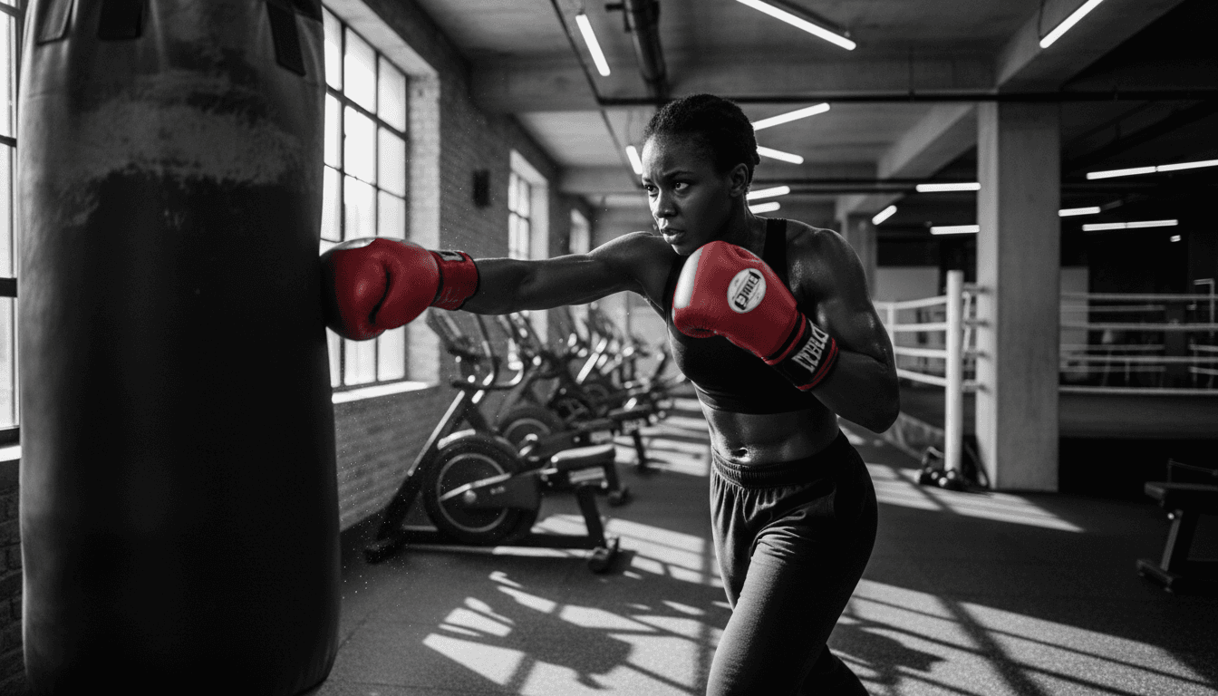 Boxer training with intensity at Noxcuse Boxing gym